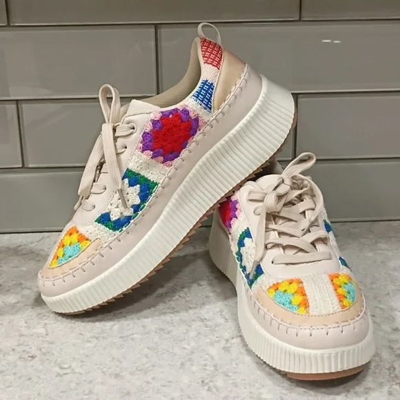 Platform Crochet Boho Sneakers Lucky Brand Size 10 - Picture 5 of 7